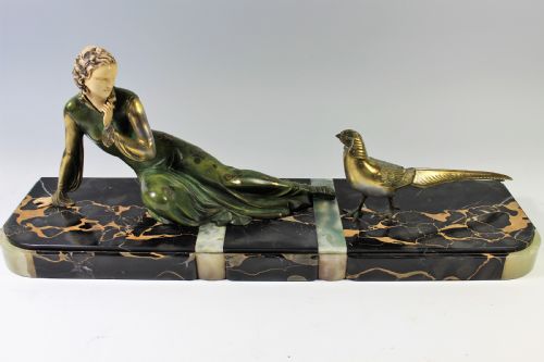 Large French Art Deco Girl and Pheasant by Menneville C1920-30