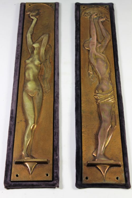 Art Deco French Pair Bronze Door/ Wall Adam and Eve Plaques C.1920-30