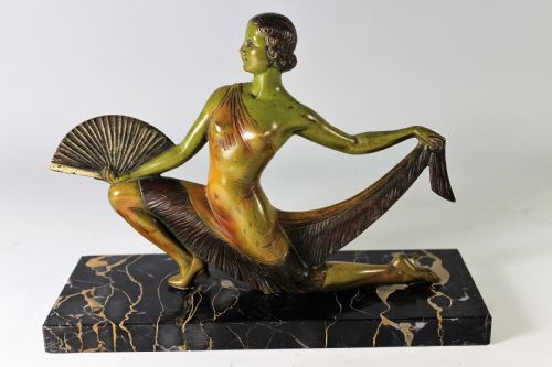 Balleste, French Art Deco Spanish Fan Dancer Bronze, Circa 1925