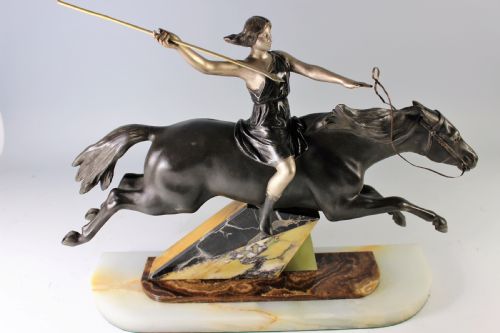 French Art Deco Female Warrior Horse Rider, C.1920-30