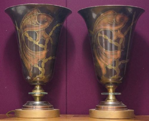 Gerfaux, Pair of French Art Deco Trumpet Lamps