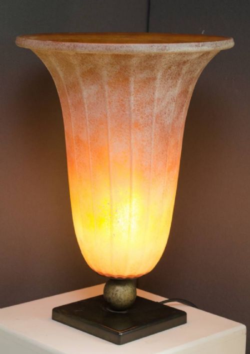 French Art Deco Glass Trumpet Lamp, C.1930-40