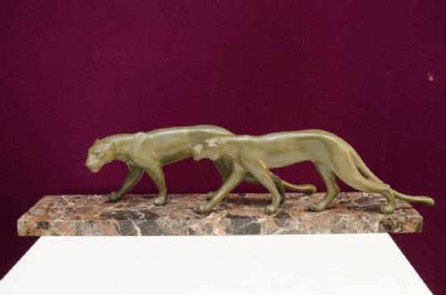 M. Font - A French Art Deco Pair of Prowling Panthers, C.1930