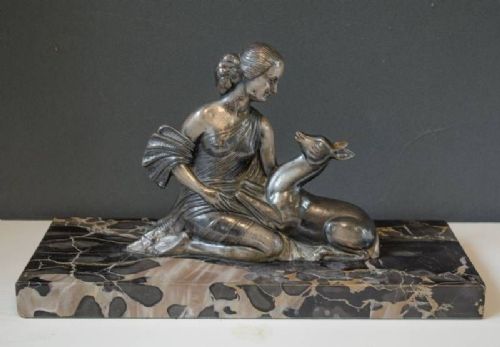 Balleste, French Art Deco Girl with Fawn, C.1920-30