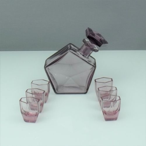 Art Deco Crystal Liqueur Set and 6 Glasses, Circa 1930-40