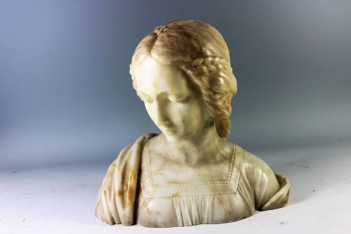 French Art Nouveau Alabaster Bust of a Girl, C.1900