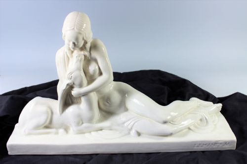 Charles Lemanceau French Art Deco Craquele Ceramic of a Seated Nude, C.1930
