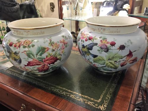 Pair of Commissioned Hand Painted French Jardinieres, Dated 1897