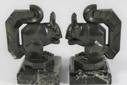 Le Verrier, Pair of Squirrel Bookends C.1930