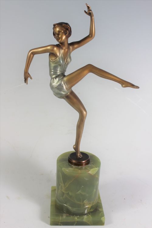 Joseph Lorenzl, Austrian Art Deco 43cm Bronze of a Dancing Girl in Shorts C.1930