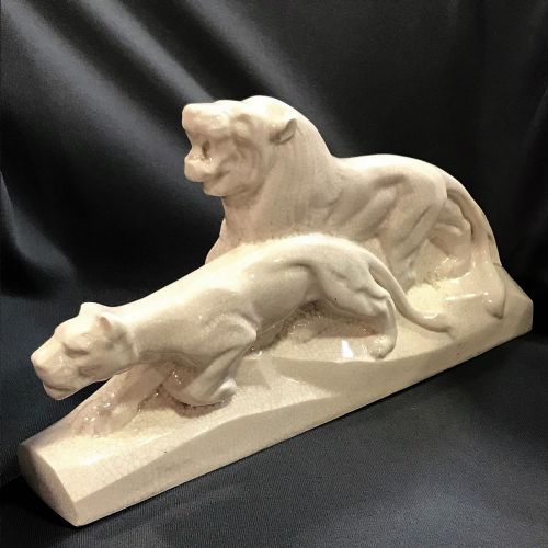 Francois Pair of Art Deco Lions C.1920