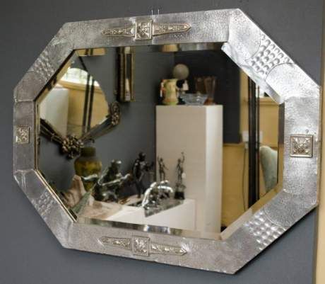 Arts and Crafts Pewter Framed Mirror C.1910