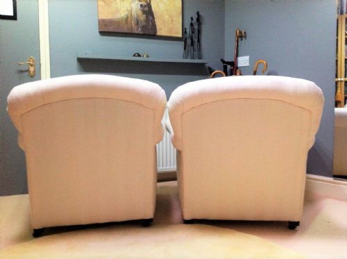 fig 1. Pair of Victorian Arm Chairs with Front Bun Feet & Brass Castors c.1900