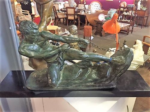 J Rudens French Art Deco Strongman Pulling on Chains C.1930