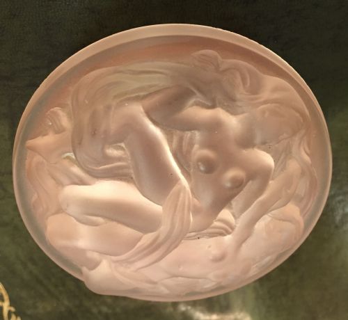Pink French Art Deco Powder Dish with Nymphs C.1930