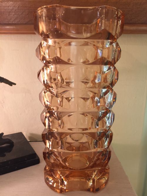 French Art Deco Amber Coloured Geometric Vase C.1930