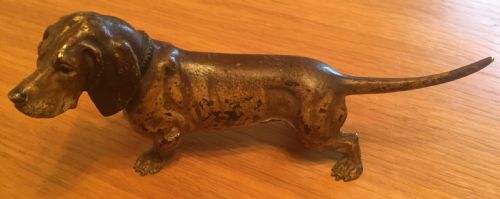 Large Austrian Cold Painted Bronze Dachshund Dog 'Gezschutzt' C.1910