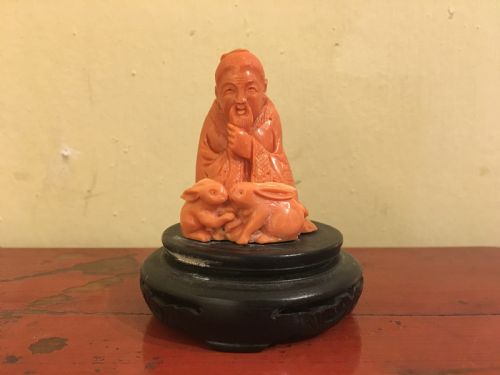 Chinese Coral Carving of an Immortal 19th Century