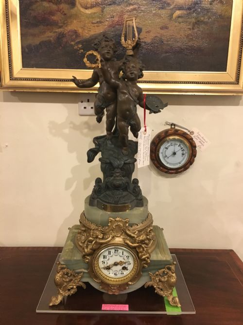 French Clock Striking on a Bell, Attractive Face and Fingers Bronzed Bruchon Sculpture
