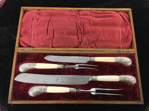 Hallmarked Silver Mounted, 4 Piece Presentation Carving Set C1890
