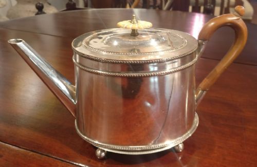English Old Sheffield Oval Coffee Pot on Stand with Fruitwood Handle C1775