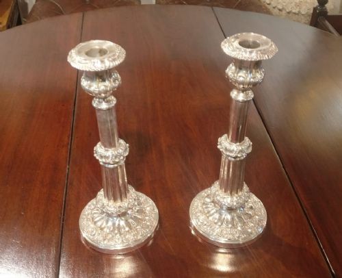 English Old Sheffield Plate Telescopic Candlesticks with Acanthus Leaf Decoration C1820