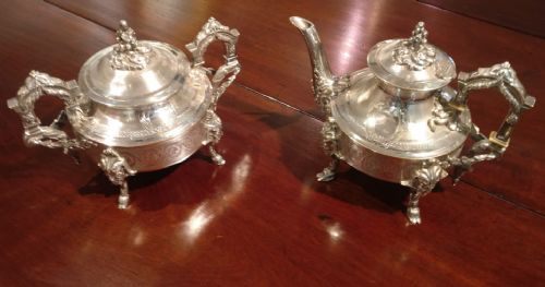 Matching Silver Plated Coffee Pot and Sucrier by Arnand Fresnais