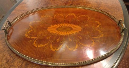 Mahogany Gallery Tray Inlaid with Satinwood and Harewood 19th Century
