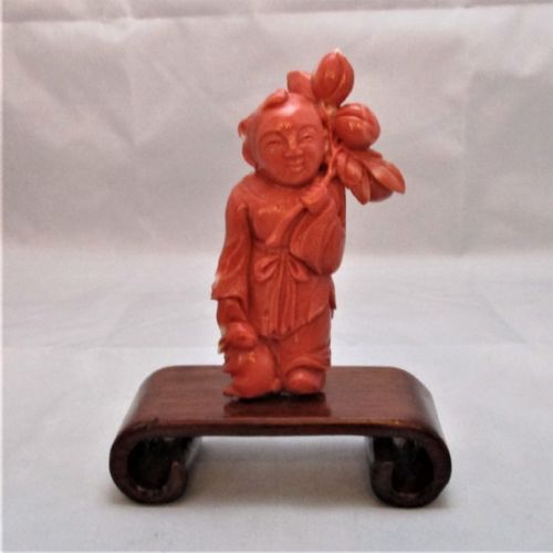 Chinese Coral Carving of Boy 19th Century