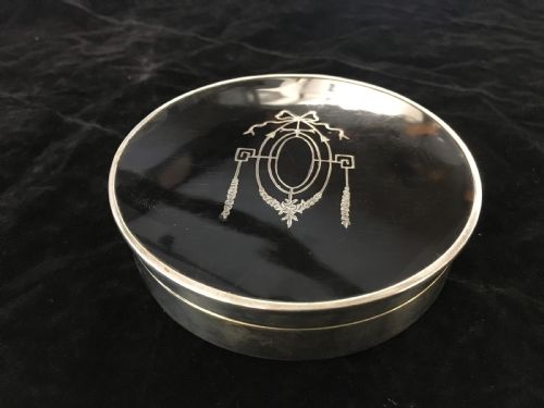 Silver Trinket Box with Silver Inlay Tortoise Shell Top 1918