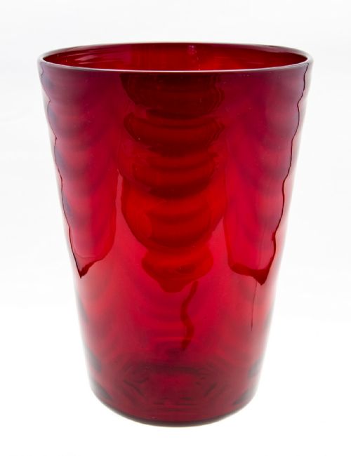 Large Whitefriars Art Deco Wave Ribbed Ruby Vase, C.1930