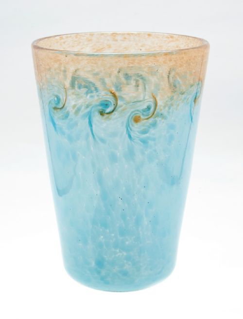 Monart Art Deco Vase, Pale Blue Enamel and Swirls C.1930
