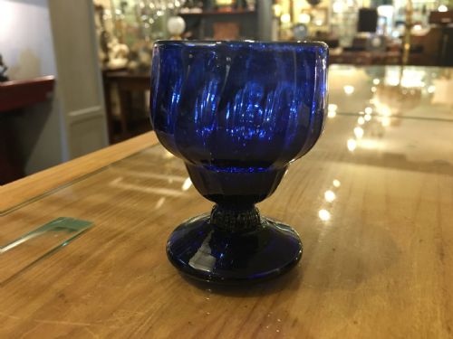A Rare Bristol Blue Ribbed Ogee Bowl on Heavy Conical Foot C1800
