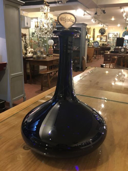 A Bristol Blue Ships Decanter with "Whisky" Stopper C1820