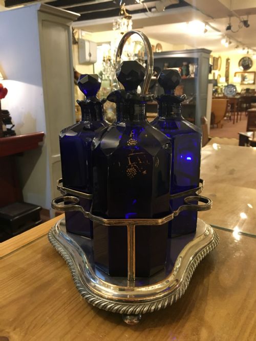 Set of 3 Bristol Blue Straight-sided Decanters