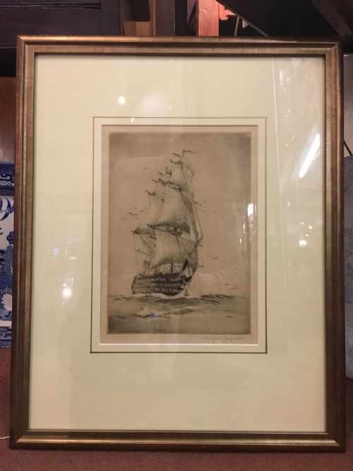 "Hms Victory Under Sail" Etching by Roland Langmaid