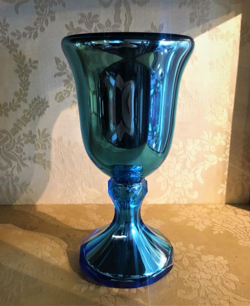 Varnish & Co. London Blue Goblet, Patent Button in Base C1850