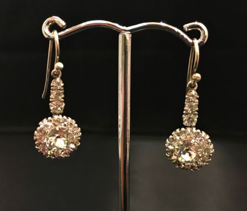 Victorian Silver & Crystal Pendant Earrings