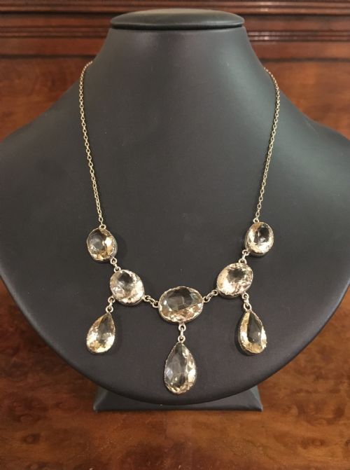 Edwardian Sterling Silver & Citrine Swag Necklace