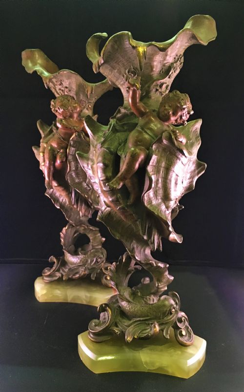 Pair of French Vases with Cherubs C19th
