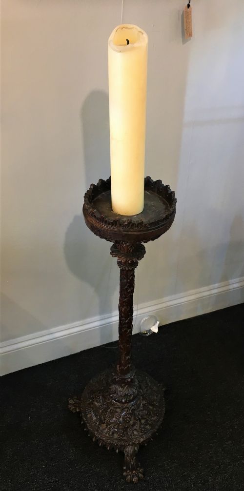 angloindian carved hardwood candlestick c19th - CATEGORY: ANTIQUE LIGHTING - DATED 19TH CENTURY