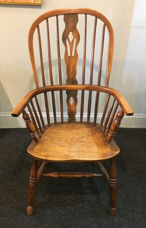 Victorian Beech, Ash & Elm High Hoop Backed Windsor Arm Chair C1870