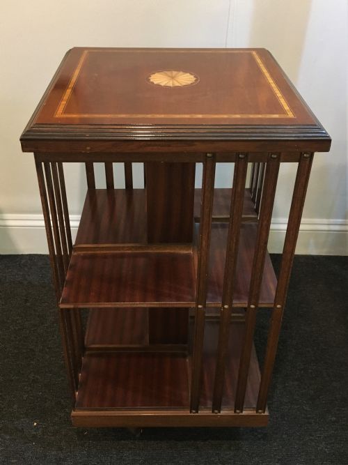 A Good Quality Antique Early C20th Inlaid Mahogany Rotating Bookcase.