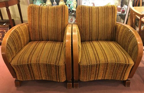 Pair of Scandinavian Art Deco Chairs with Original Upholstery C1930-40