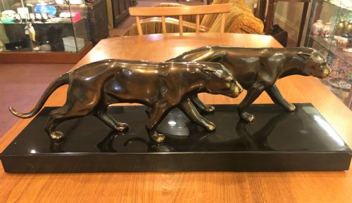 pair of art deco cougars c1930 - CATEGORY: ANTIQUE MISCELLANEOUS - DATED 1930