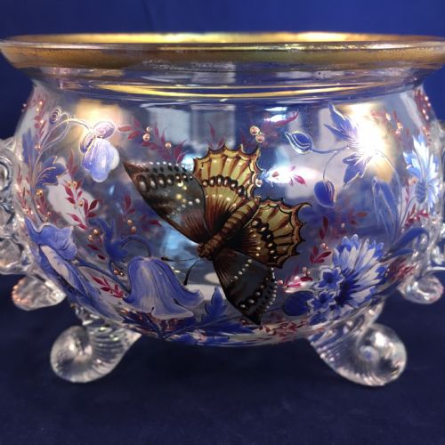 MOSER A SMALL BEAUTIFULLY ENAMELLED GILDED FLORAL AND BUTTERFLY FOOTED BOWL UNSIGNED C1880 - ADDITIONAL PHOTO 2