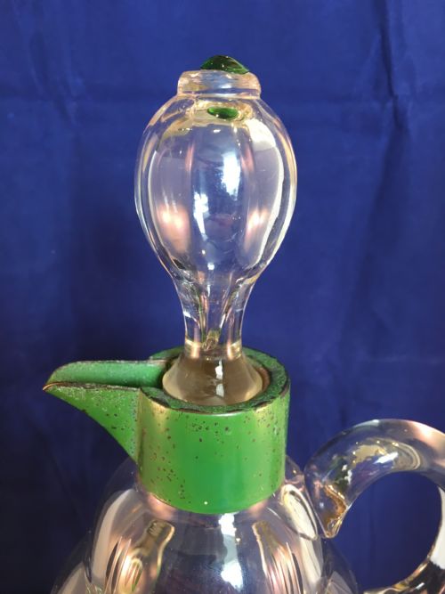 ART NOUVEAU HANDLED DECANTER WITH APPLIED GREEN EYES ARCH CUTTING C1895 - ADDITIONAL PHOTO 2