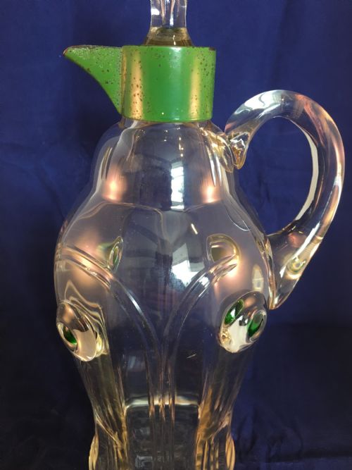ART NOUVEAU HANDLED DECANTER WITH APPLIED GREEN EYES ARCH CUTTING C1895 - ADDITIONAL PHOTO 3
