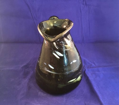 "Nailsea" Jug in Dark Green with White & Pale Blue Enamel Inclusions Early C1800