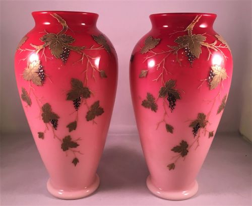 pair of cased blush vases late c19th - CATEGORY: ANTIQUE MISCELLANEOUS - DATED 19TH CENTURY